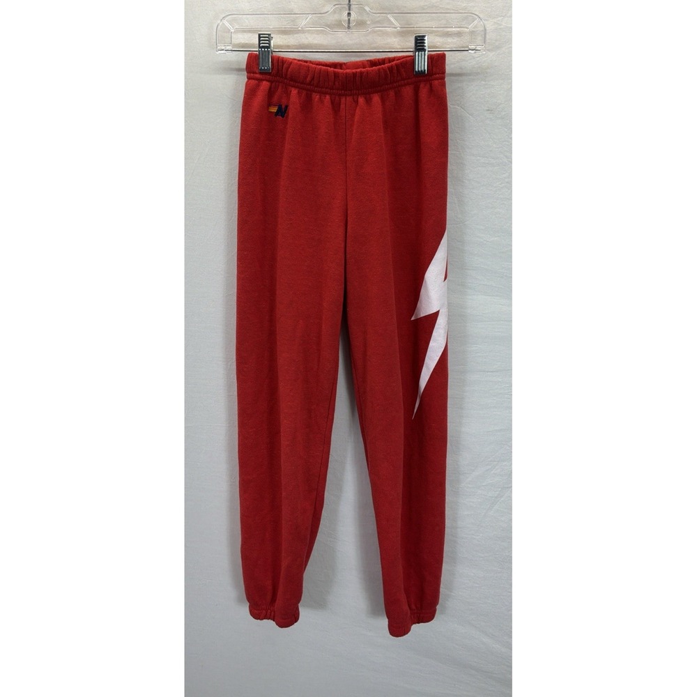 Aviator Nation Red Sweatpants Joggers White Lightning Bolt 12
